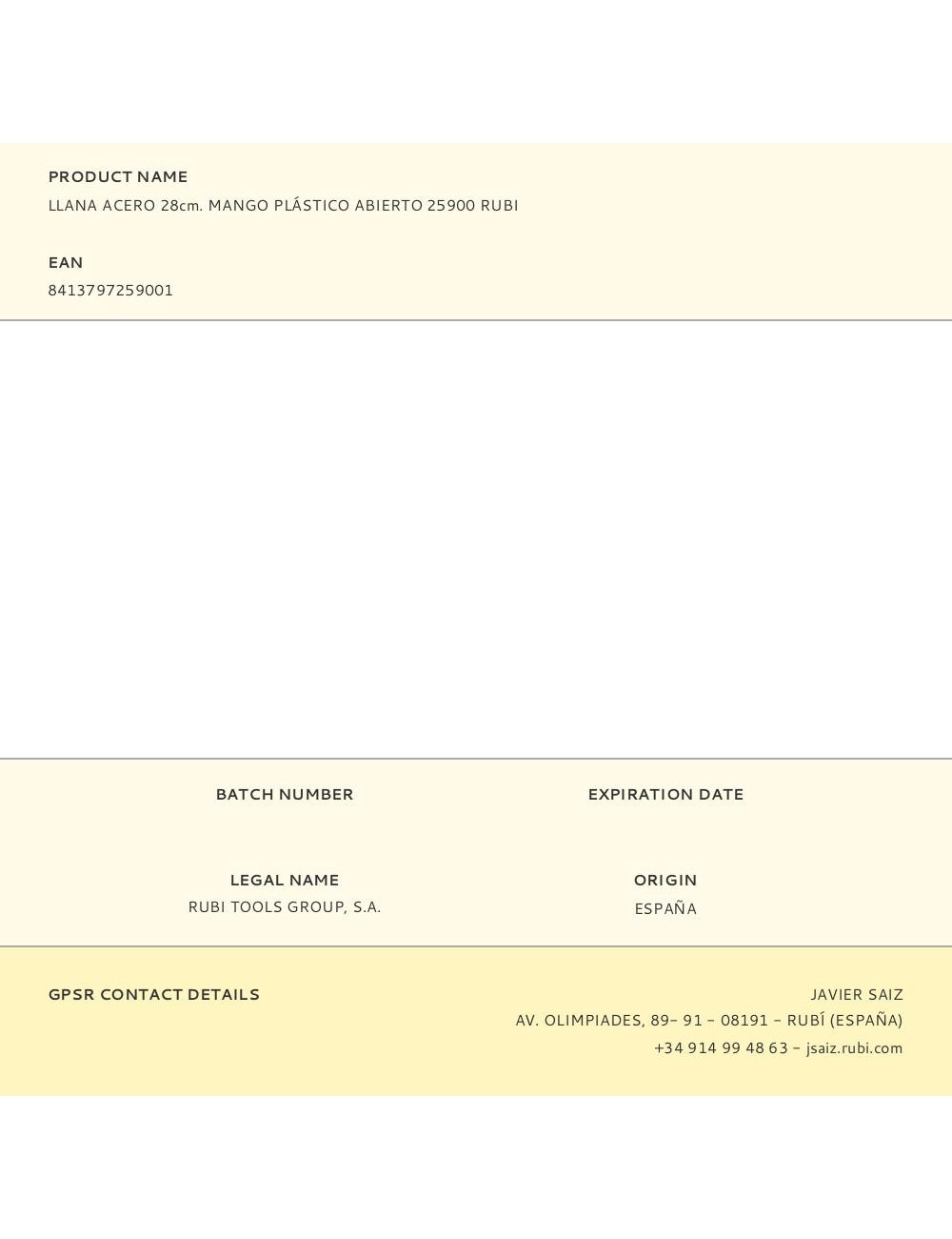 Llana acero 28cm. mango plástico abierto 25900 rubi