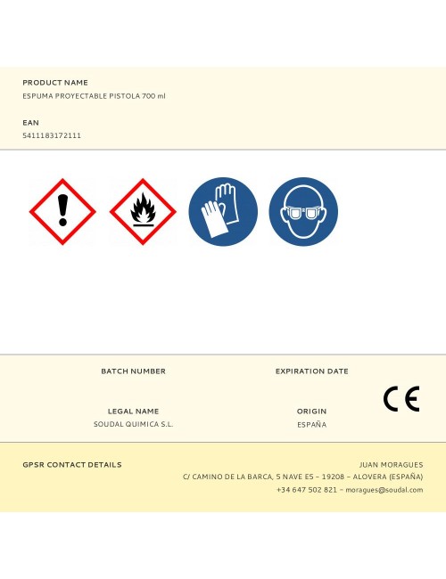 Espuma proyectable pistola 700 ml