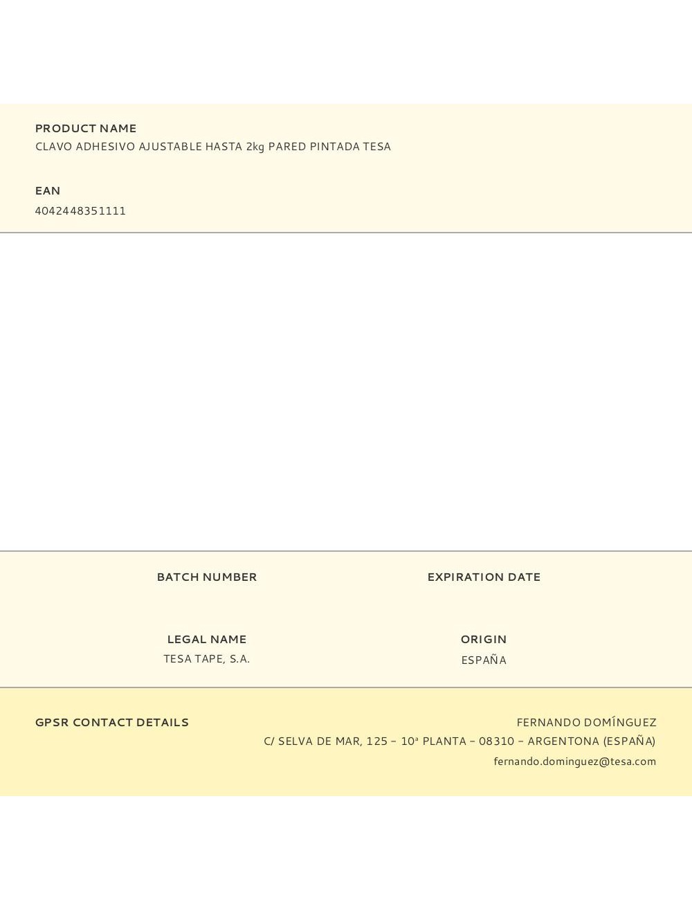 Clavo adhesivo ajustable hasta 2kg pared pintada tesa