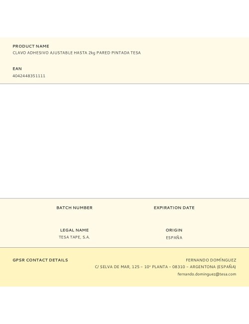 Clavo adhesivo ajustable hasta 2kg pared pintada tesa