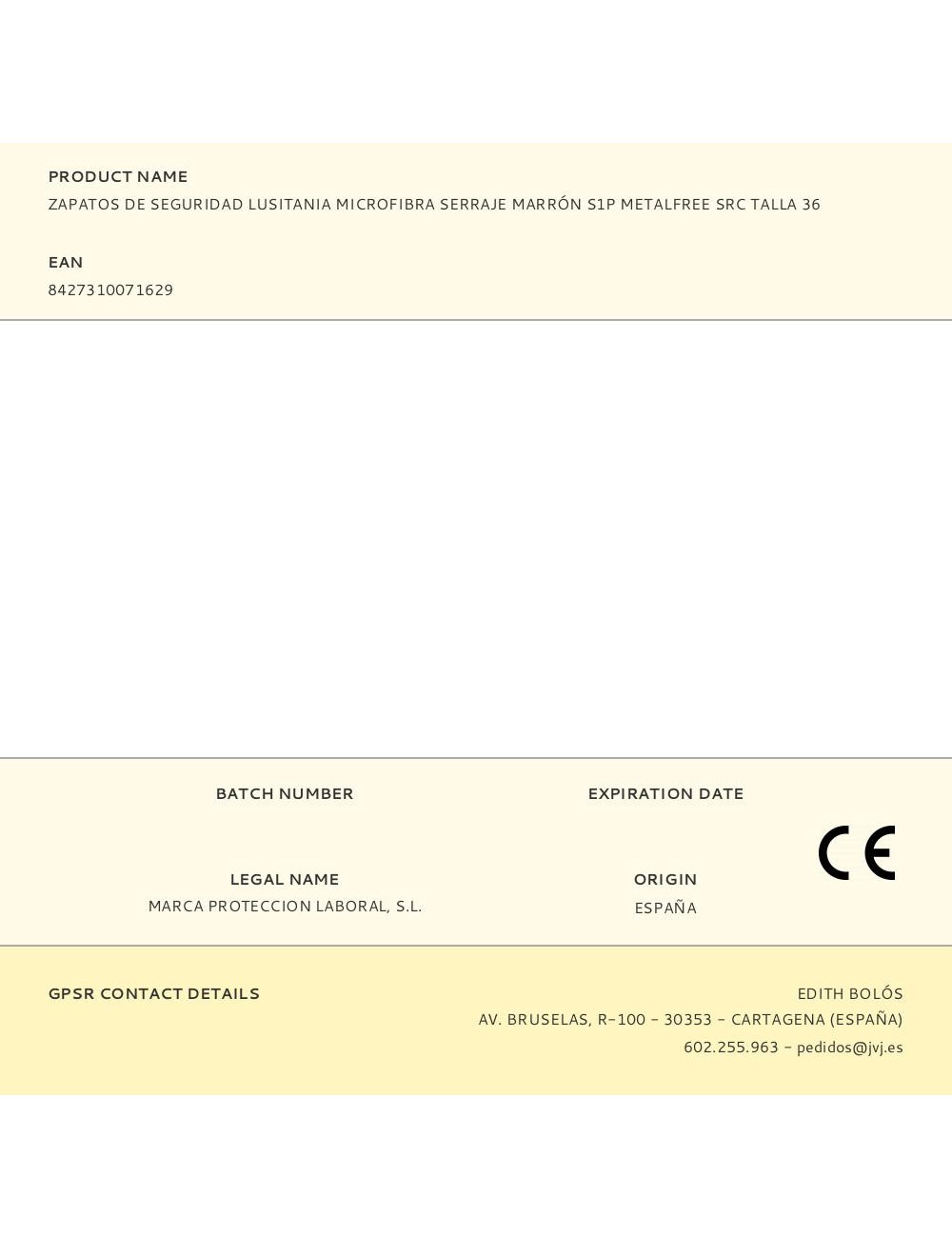 Zapatos de seguridad lusitania microfibra serraje marrón s1p metalfree src talla 36