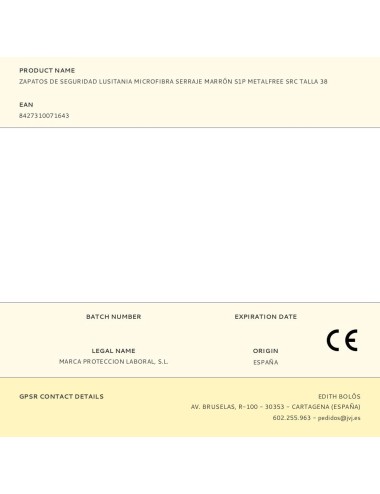 Zapatos de seguridad lusitania microfibra serraje marrón s1p metalfree src talla 38