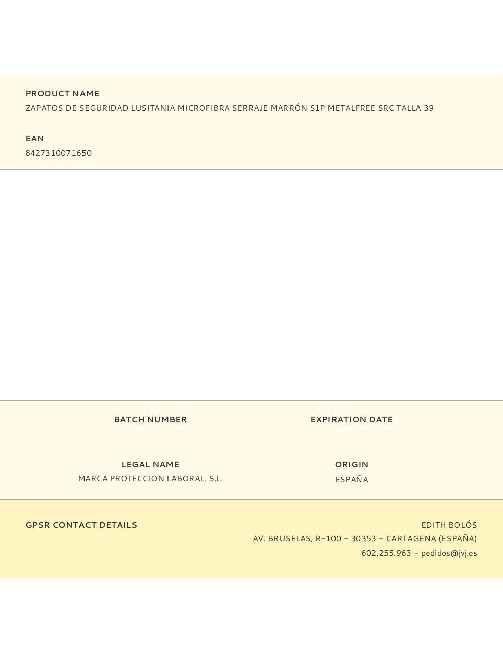 Zapatos de seguridad lusitania microfibra serraje marrón s1p metalfree src talla 39