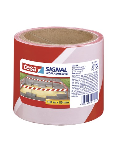 Cinta de balizamiento no adhesiva roja/blanca 80 mm x 100 m