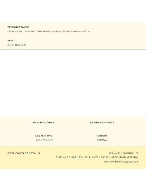 Cinta de balizamiento no adhesiva roja/blanca 80 mm x 100 m