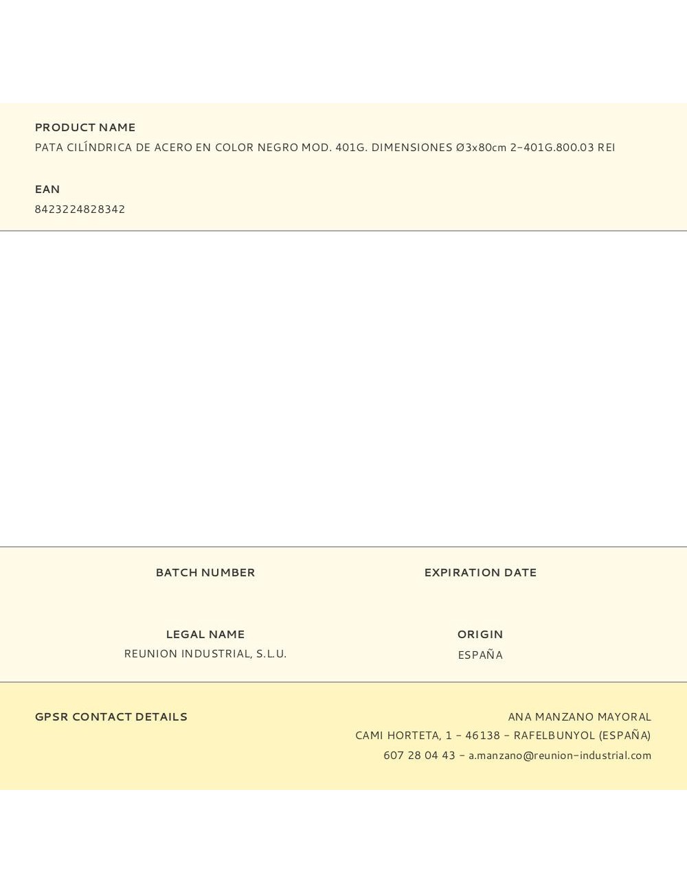 Pata cilíndrica de acero en color negro mod. 401g. dimensiones ø3x80cm 2-401g.800.03 rei