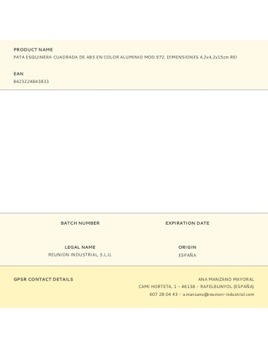 Pata esquinera cuadrada de abs en color aluminio mod.972. dimensiones 4,2x4,2x15cm rei