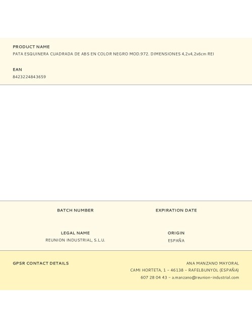 Pata esquinera cuadrada de abs en color negro mod.972. dimensiones 4,2x4,2x6cm rei