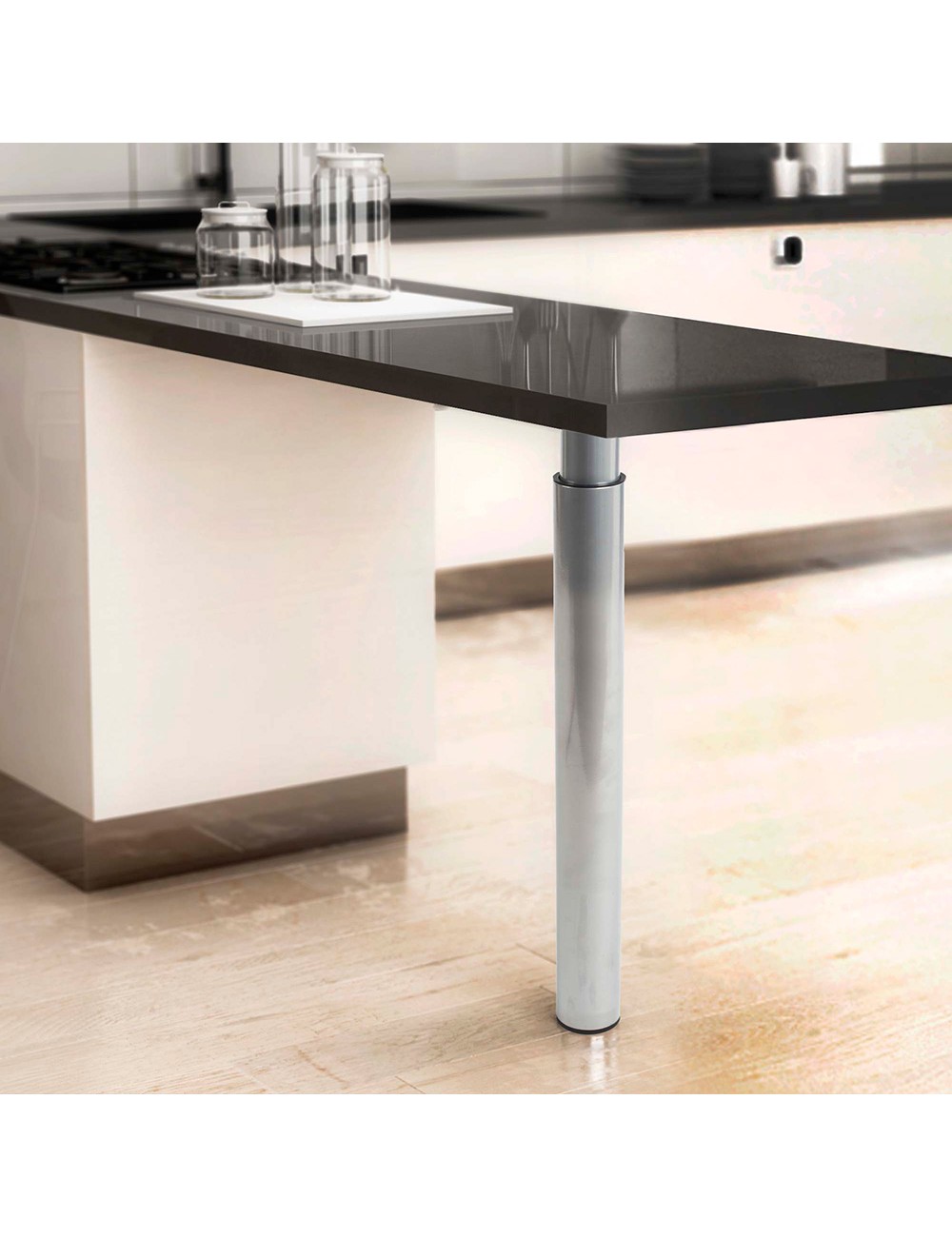 Pata extensible cilíndrica de acero en color aluminio mod.406e. altura 71/110m rei