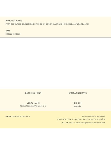 Pata regulable cilíndrica de acero en color aluminio mod.406g. altura 71cm rei