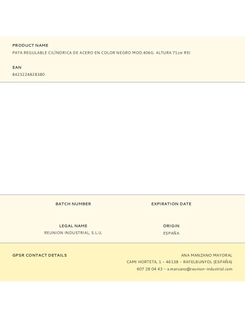 Pata regulable cilíndrica de acero en color negro mod.406g. altura 71cm rei