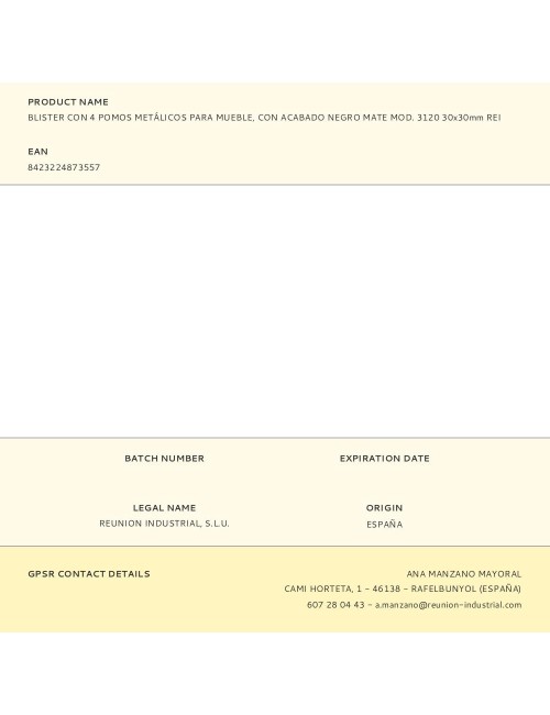 Blister con 4 pomos metálicos para mueble, con acabado negro mate mod. 3120 30x30mm rei