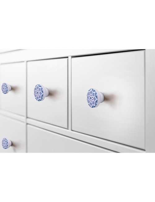 Blister con 4 pomos redondos para mueble fabricado en madera acabado azul mod. e242 ø38mm rei