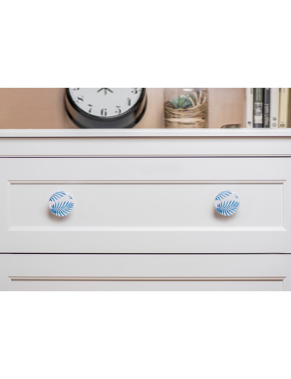 Blister con 2 pomos redondos para mueble fabricado en madera acabado azul mod. e295 ø38mm rei