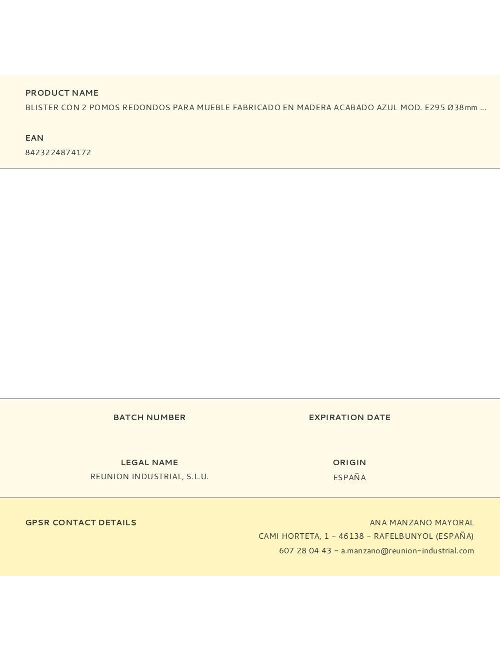 Blister con 2 pomos redondos para mueble fabricado en madera acabado azul mod. e295 ø38mm rei