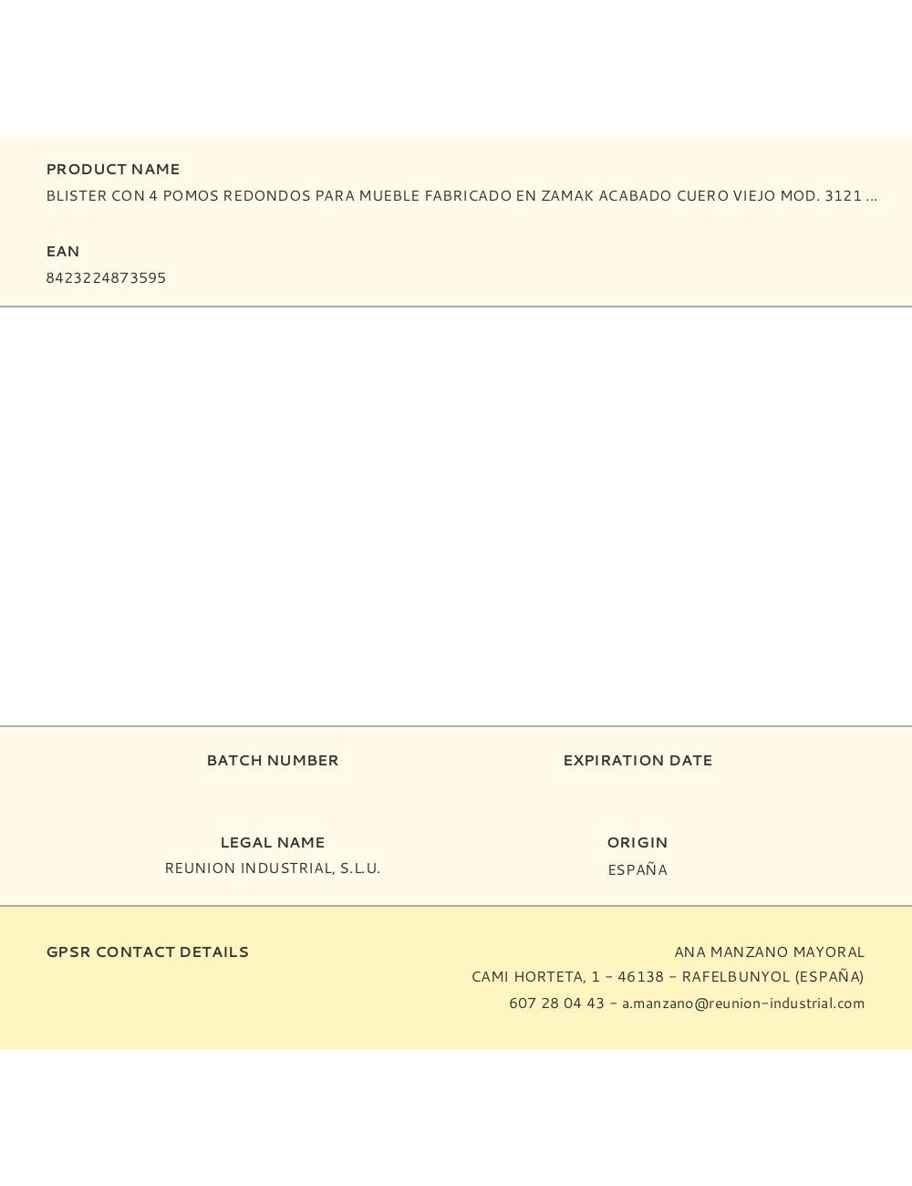 Blister con 4 pomos redondos para mueble fabricado en zamak acabado cuero viejo mod. 3121 ø30mm rei