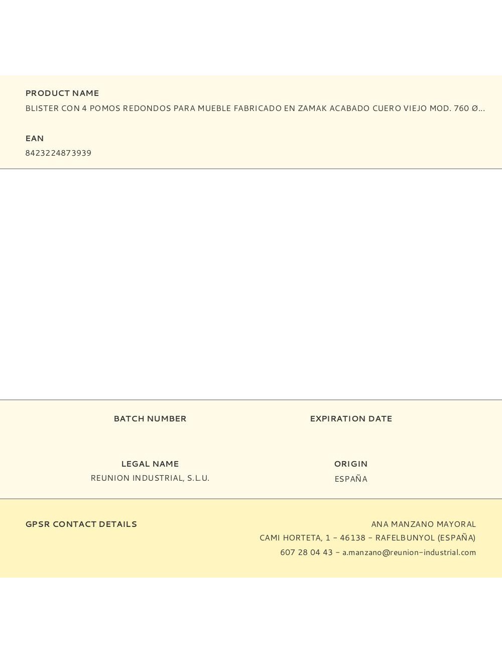 Blister con 4 pomos redondos para mueble fabricado en zamak acabado cuero viejo mod. 760 ø25mm rei