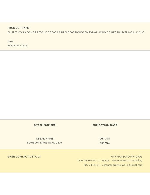 Blister con 4 pomos redondos para mueble fabricado en zamak acabado negro mate mod. 3121 ø30mm rei