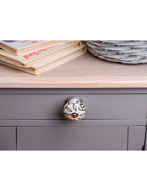 Blister con 4 pomos redondos para mueble fabricado en porcelana acabado blanco flor mod. e504 ø40mm rei