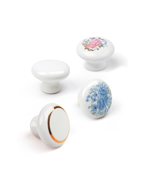 Blister con 4 pomos redondos para mueble fabricado en porcelana acabado blanco mod .821 ø35mm rei