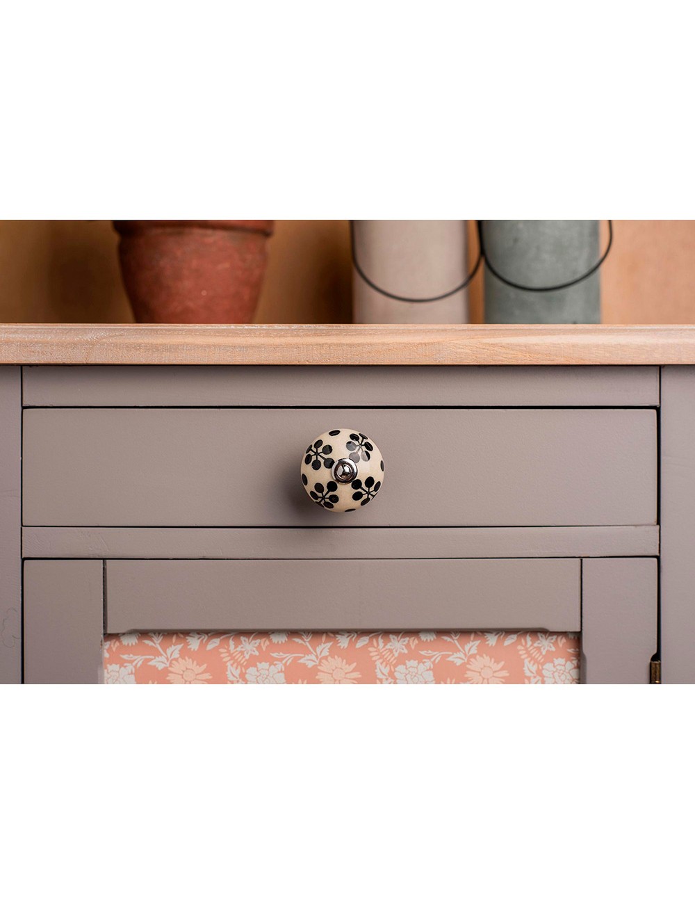 Blister con 4 pomos redondos para mueble fabricado en porcelana acabado flor azul mod. e506 ø40mm rei