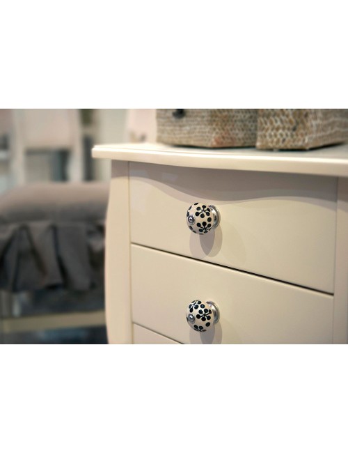 Blister con 4 pomos redondos para mueble fabricado en porcelana acabado flor azul mod. e506 ø40mm rei