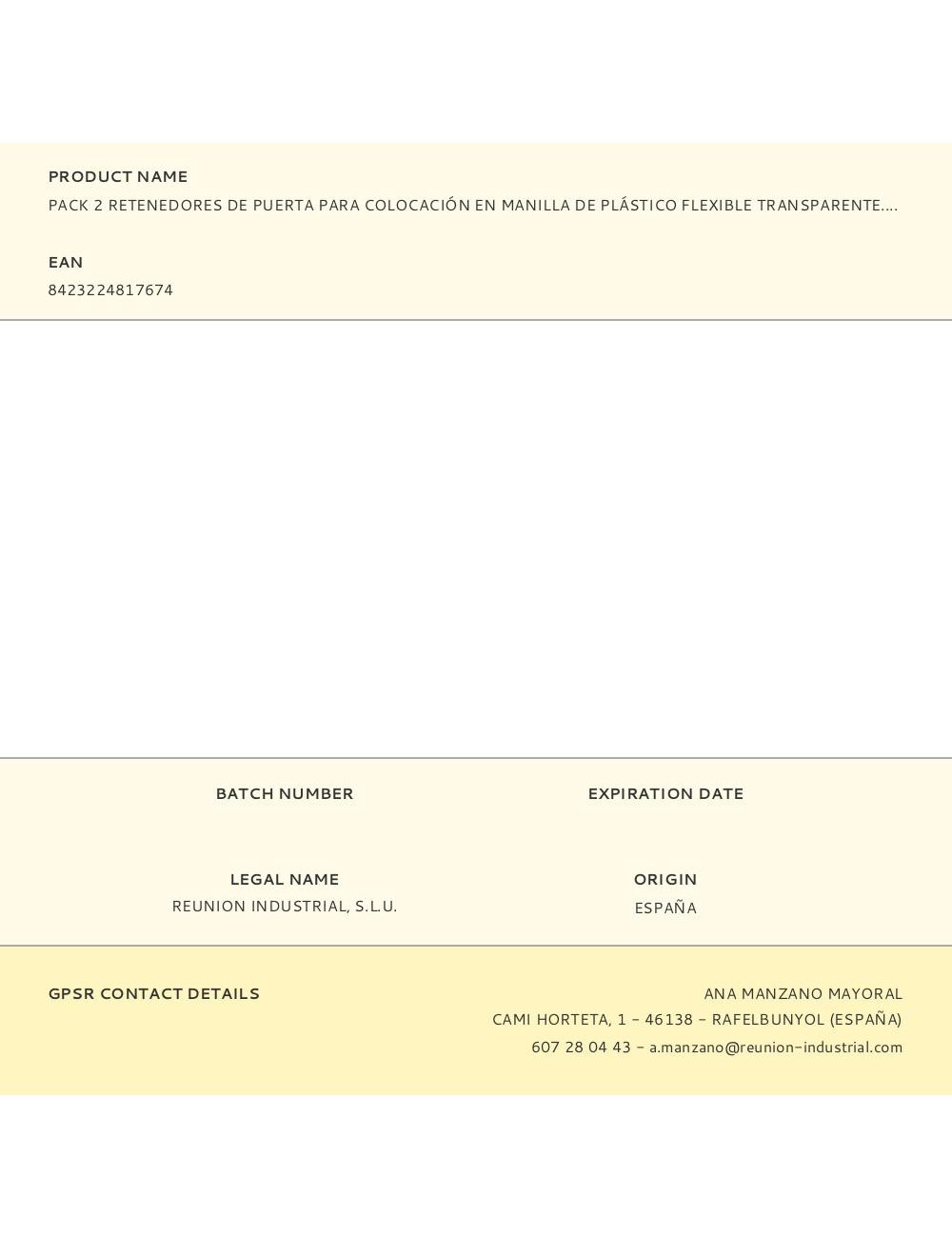 Pack 2 retenedores de puerta para colocación en manilla de plástico flexible transparente. mod. 8. rei