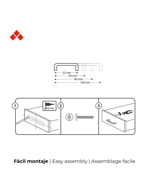Blister con 4 tiradores de mueble tipo asa fabricado en aluminio acabado negro mate mod. 589a entrepuntos 128mm rei