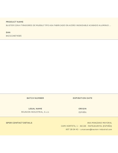 Blister con 4 tiradores de mueble tipo asa fabricado en acero inoxidable acabado aluminio mod. 891h entrepuntos 96mm rei