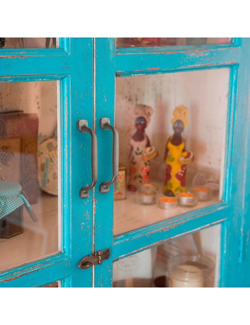 Blister con 4 tiradores de mueble tipo asa fabricado en zamak acabado níquel bisú mod. 580 entrepuntos 96mm rei