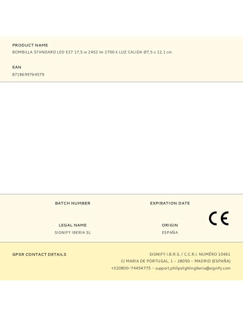 Bombilla standard led e27 17,5 w 2452 lm 2700 k luz calida ø7,5 x 12,1 cm