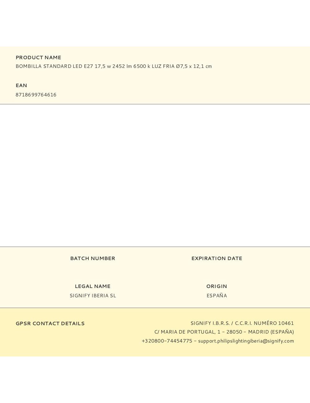 Bombilla standard led e27 17,5 w 2452 lm 6500 k luz fria ø7,5 x 12,1 cm