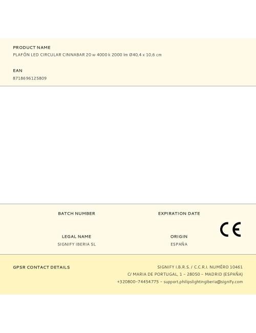 Plafón led circular cinnabar 20 w 4000 k 2000 lm ø40,4 x 10,6 cm