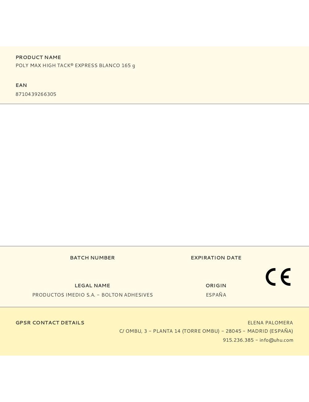 Poly max high tack® express blanco 165 g