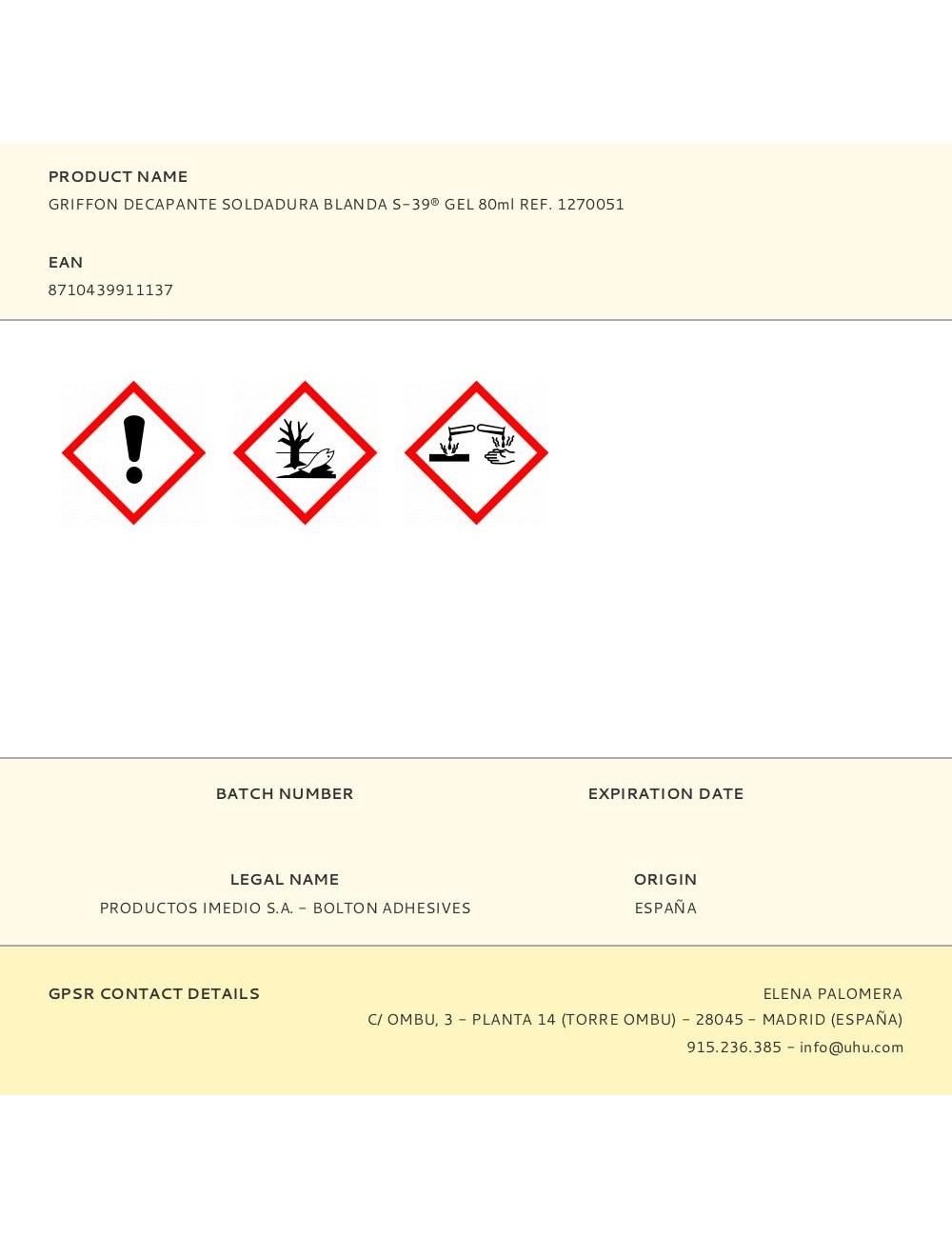 Griffon decapante soldadura blanda s-39® gel 80ml ref. 1270051