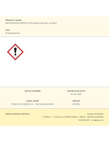 Griffon epoxy repair stick barra 114g ref. 6152402