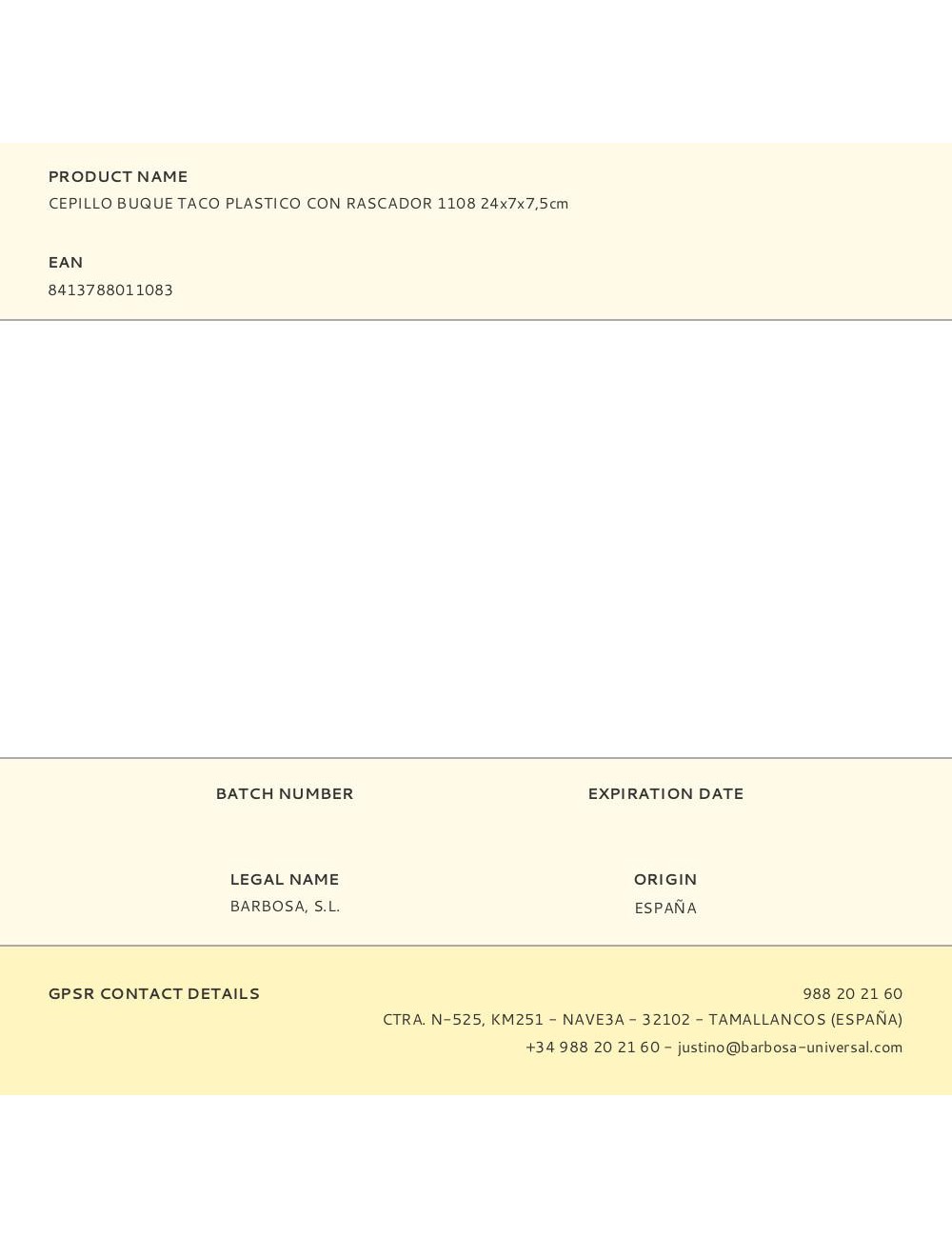 Cepillo buque taco plastico con rascador 1108 24x7x7,5cm