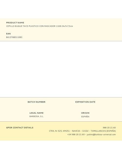 Cepillo buque taco plastico con rascador 1108 24x7x7,5cm