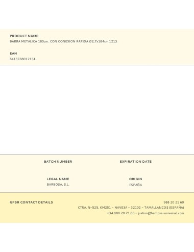 Barra metalica 180cm. con conexion rapida ø2,7x184cm 1213