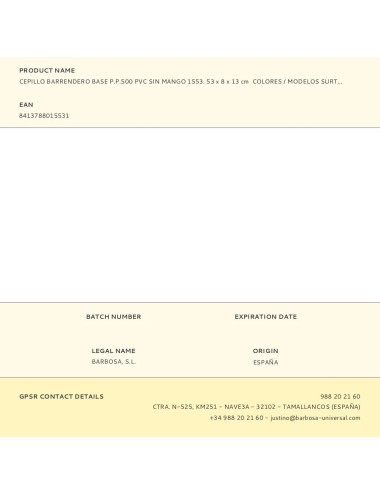 Cepillo barrendero base p.p.500 pvc sin mango 1553. 53 x 8 x 13 cm colores / modelos surtidos