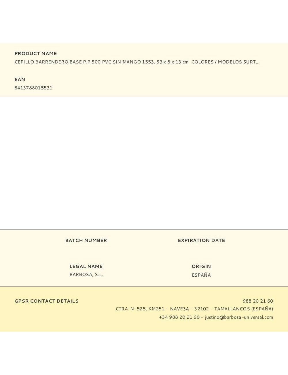 Cepillo barrendero base p.p.500 pvc sin mango 1553. 53 x 8 x 13 cm colores / modelos surtidos