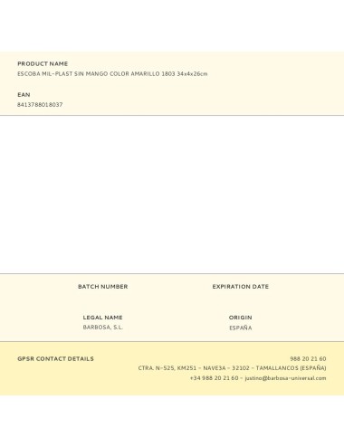 Escoba mil-plast sin mango color amarillo 1803 34x4x26cm