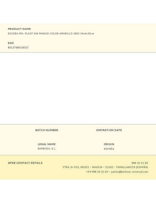 Escoba mil-plast sin mango color amarillo 1803 34x4x26cm