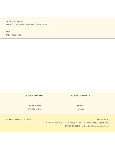 Barreño redondo azul ø40 x 20,8 cm 14 l