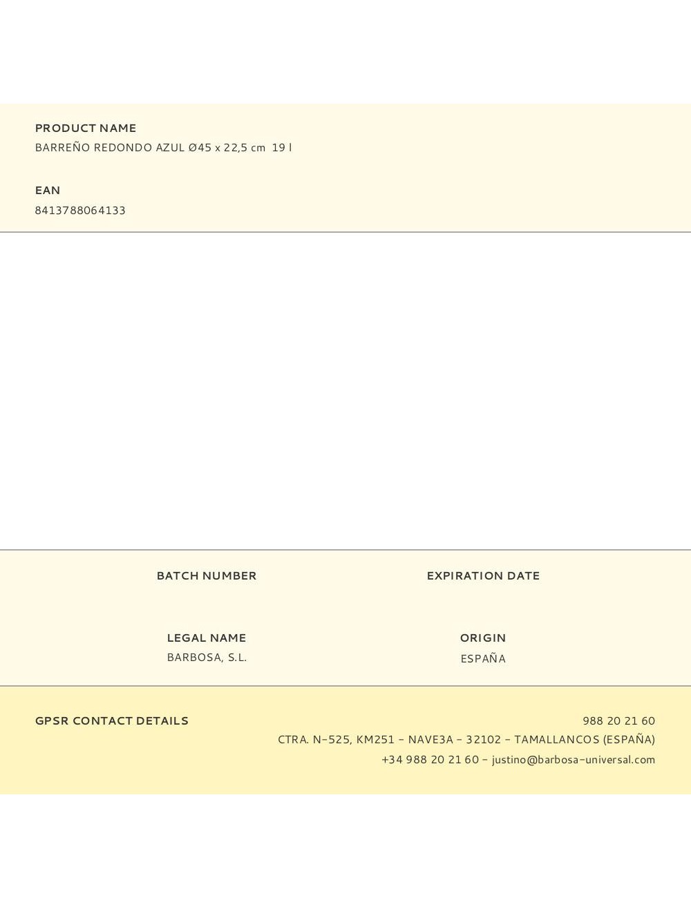 Barreño redondo azul ø45 x 22,5 cm 19 l