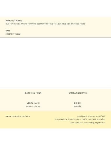 Blister rejilla frigo-horno 8 elementos 60x1,45x12cm rjv1 negra 94513 micel