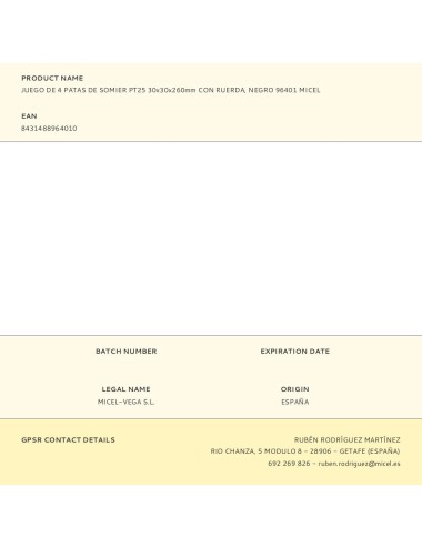 Juego de 4 patas de somier pt25 30x30x260mm con ruerda, negro 96401 micel