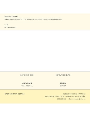 Juego 4 patas canape pt26 ø50 x 270 mm sin rueda, negro 96406 micel