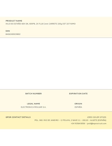 Hilo de estaño 60% sn, 40%pb, 2% flux 1mm carrete 100g est 107 nimo