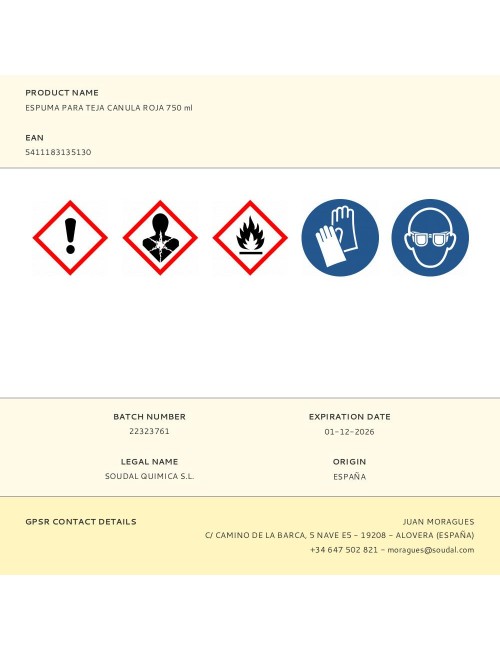 Espuma para teja, cánula, terracota, 750 ml